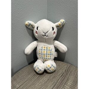 Laura Ashley White Plush Spring Posies Lamb Sheep Plaid Belly Ears Sewn Eyes 13"